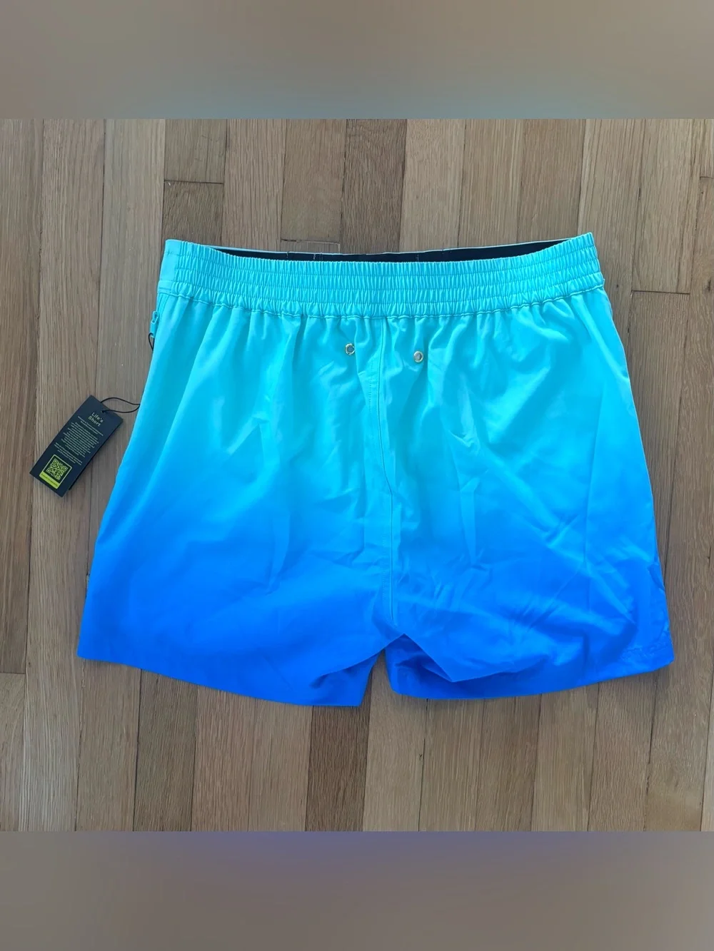 Tucann Mens Swim Shorts XL Faded Ocean Blue Ombre Trunks Compression Liner NWT